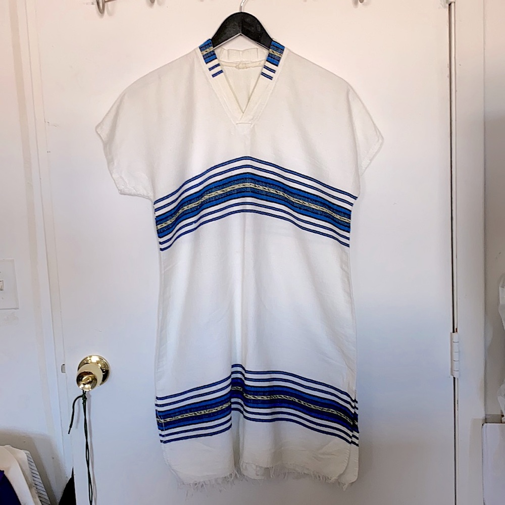 Vintage Grecian stripe beach cover up fringe tunic